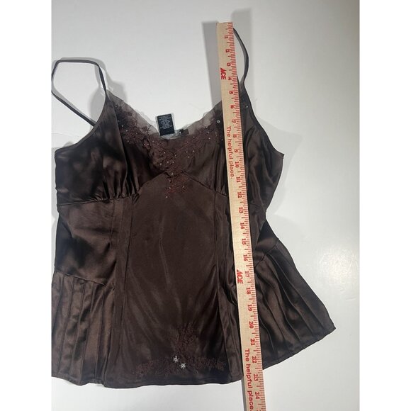 Vintage Y2K Arden B brown silk stretch babydoll camisole beaded embroidered L - Picture 6 of 10